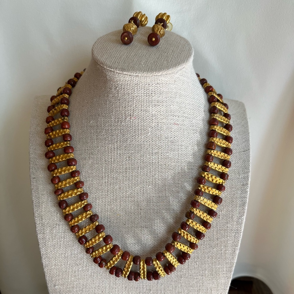 L.A. Cano Choker and Earring Set of 24k Gold  and Jasper Stones